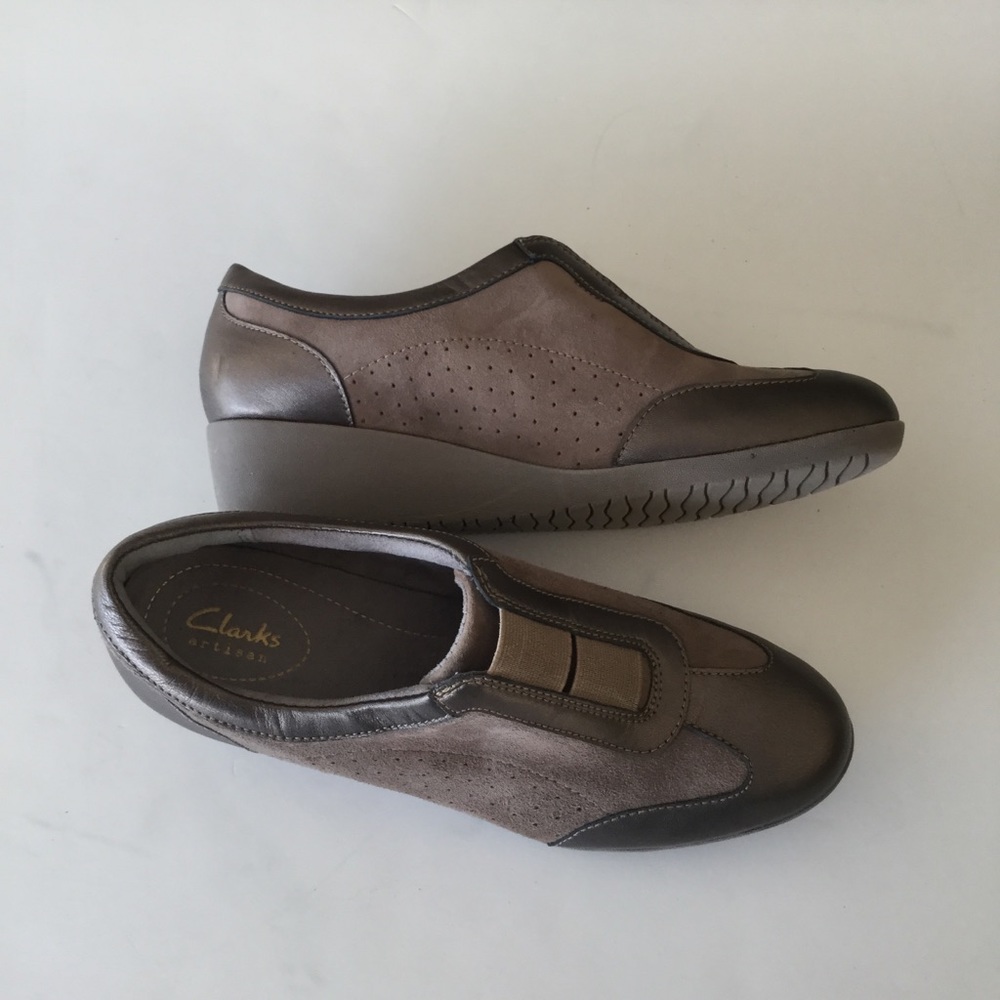 Clarks Artisan Slip On Wedge Sneaker Size 7.5 Copper Leather and Suede